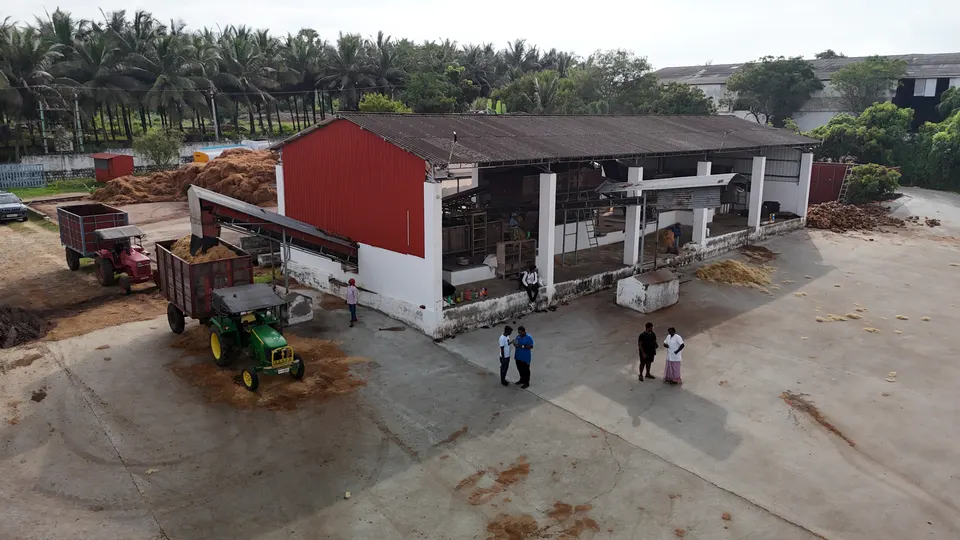 Aerial view of the factory, sheds and drying yard